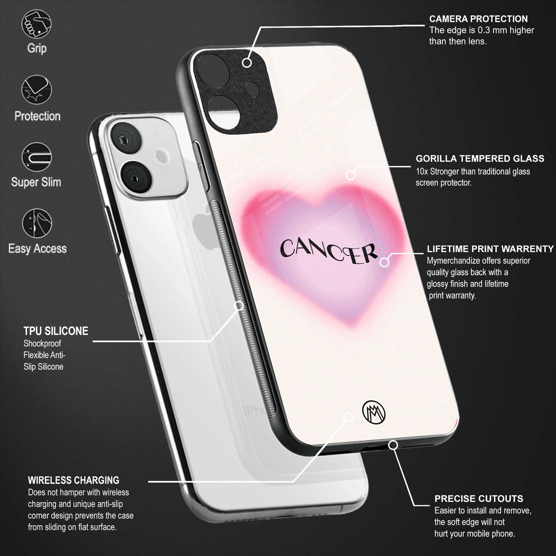 cancer minimalistic back phone cover | glass case for vivo t1 44w 4g