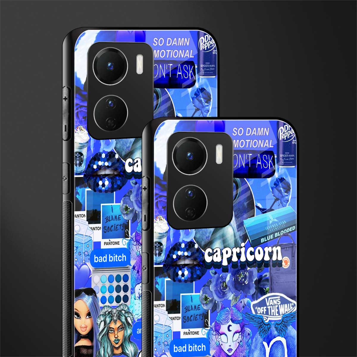 capricorn aesthetic collage back phone cover | glass case for vivo y16