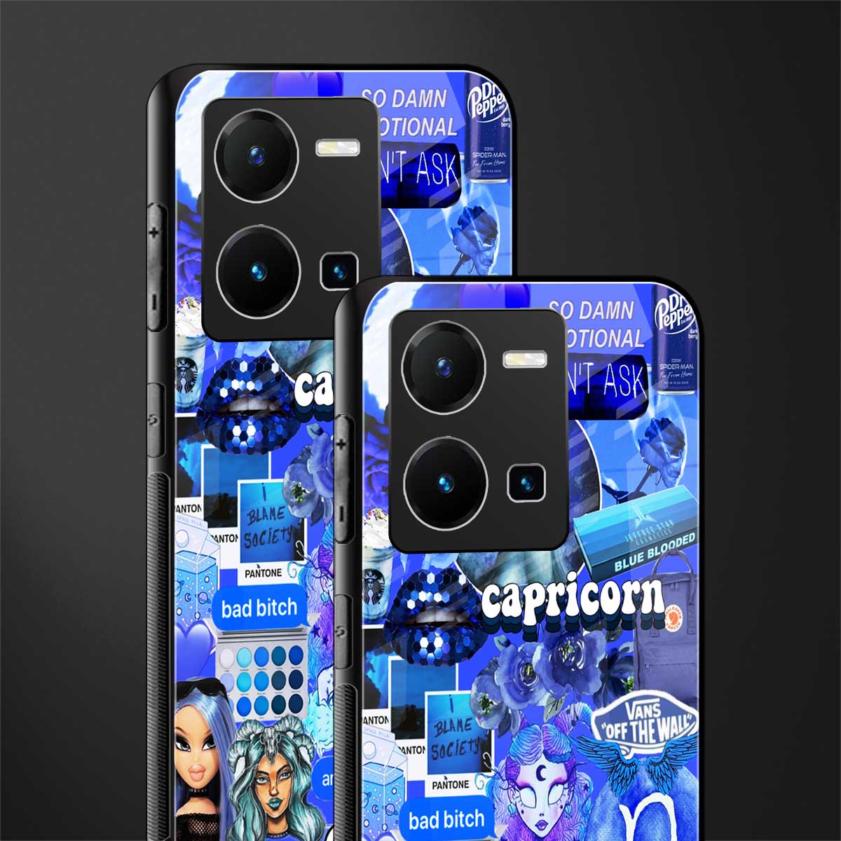 capricorn aesthetic collage back phone cover | glass case for vivo y35 4g