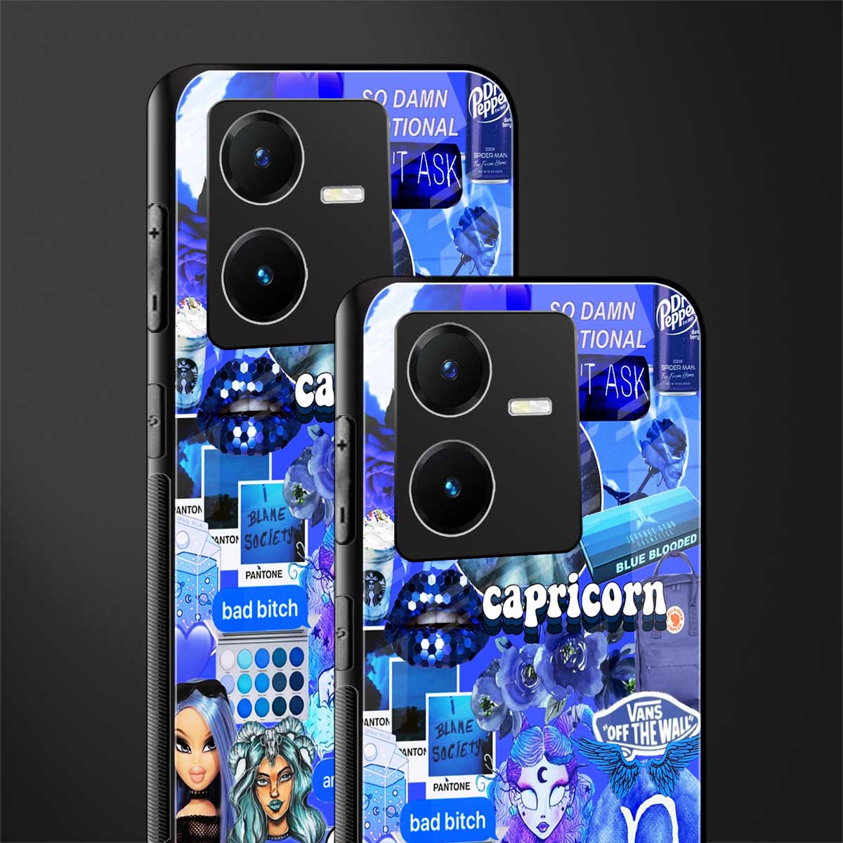 capricorn aesthetic collage back phone cover | glass case for vivo y22