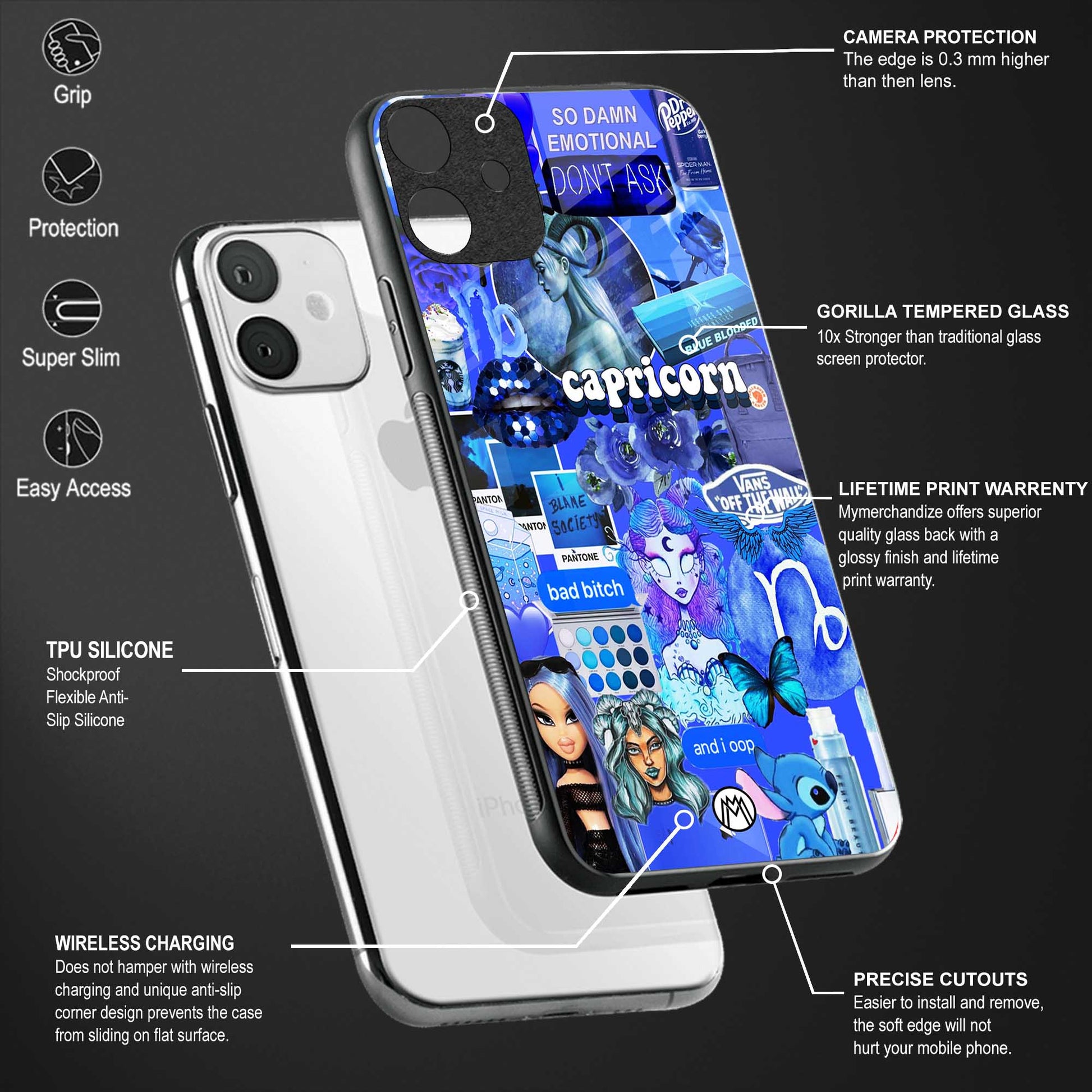 capricorn aesthetic collage back phone cover | glass case for vivo v25-5g