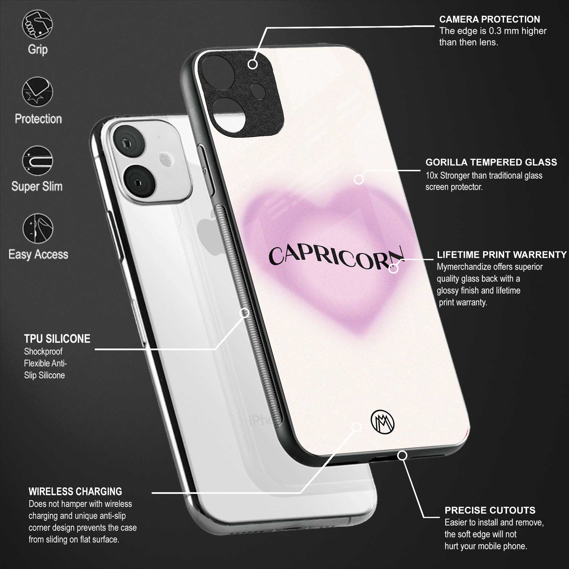 capricorn minimalistic back phone cover | glass case for vivo y16