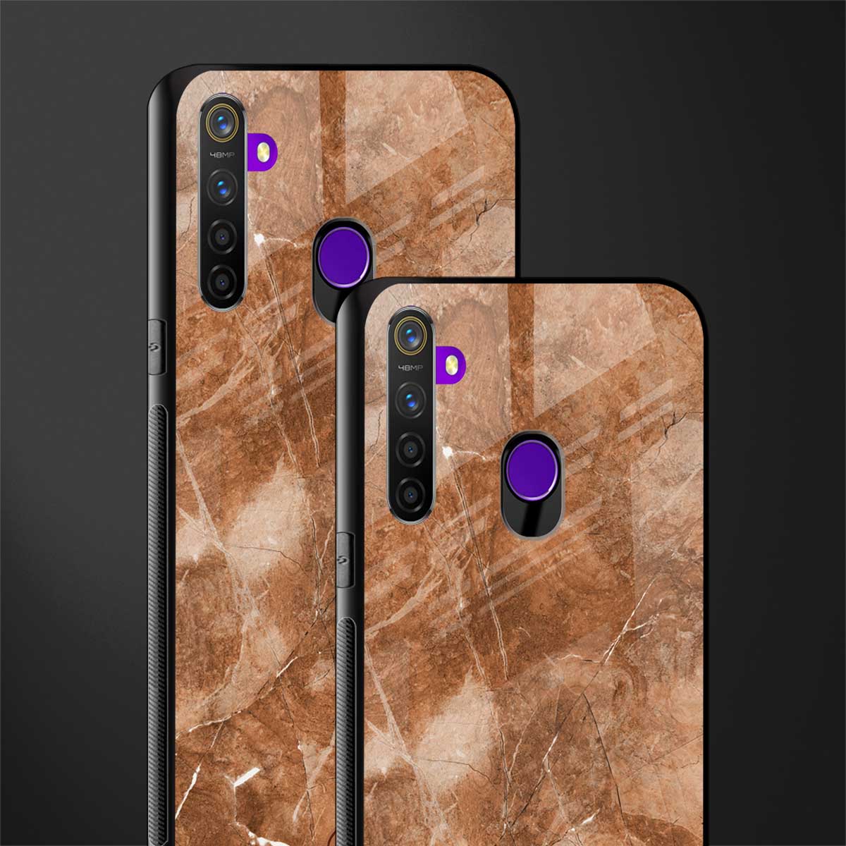 caramel brown marble glass case for realme 5s image-2