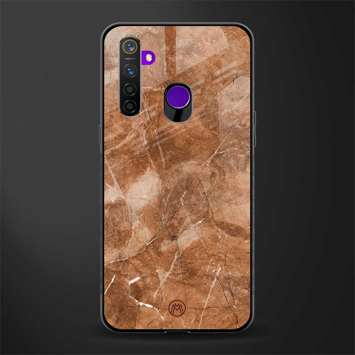 caramel brown marble glass case for realme 5s image