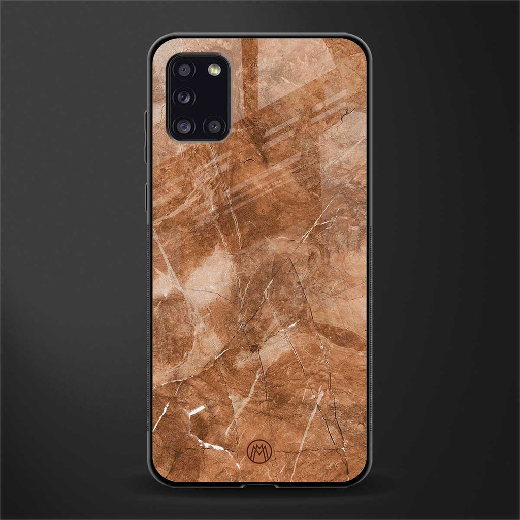 caramel brown marble glass case for samsung galaxy a31 image