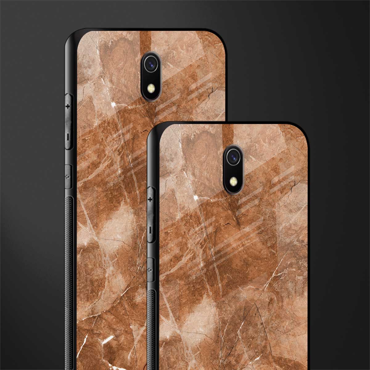 caramel brown marble glass case for redmi 8a image-2