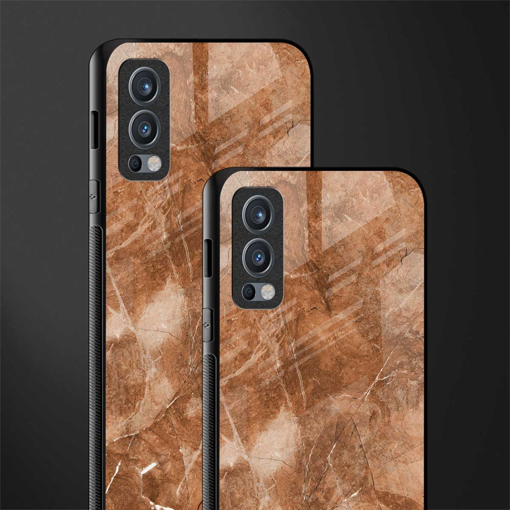 caramel brown marble glass case for oneplus nord 2 5g image-2