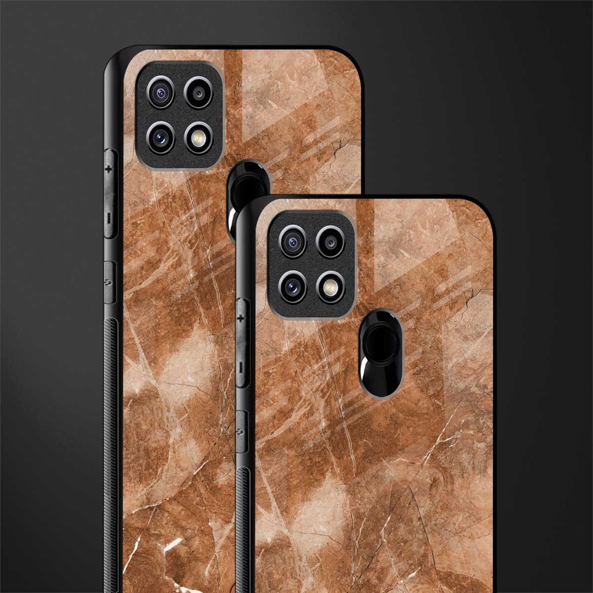 caramel brown marble glass case for oppo a15s image-2