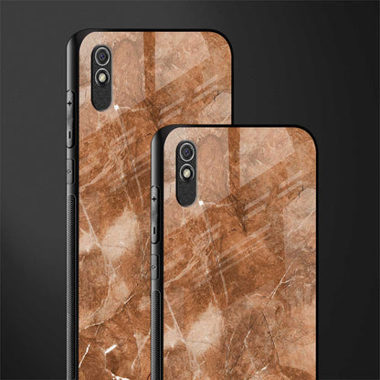 caramel brown marble glass case for redmi 9a image-2