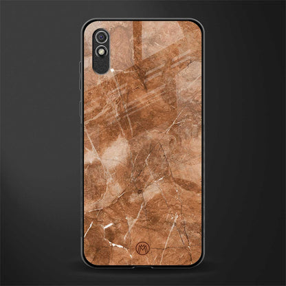 caramel brown marble glass case for redmi 9i image