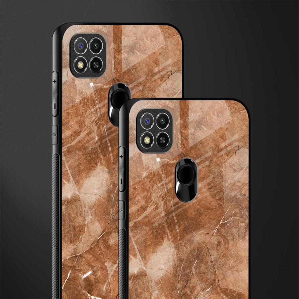 caramel brown marble glass case for redmi 9c image-2