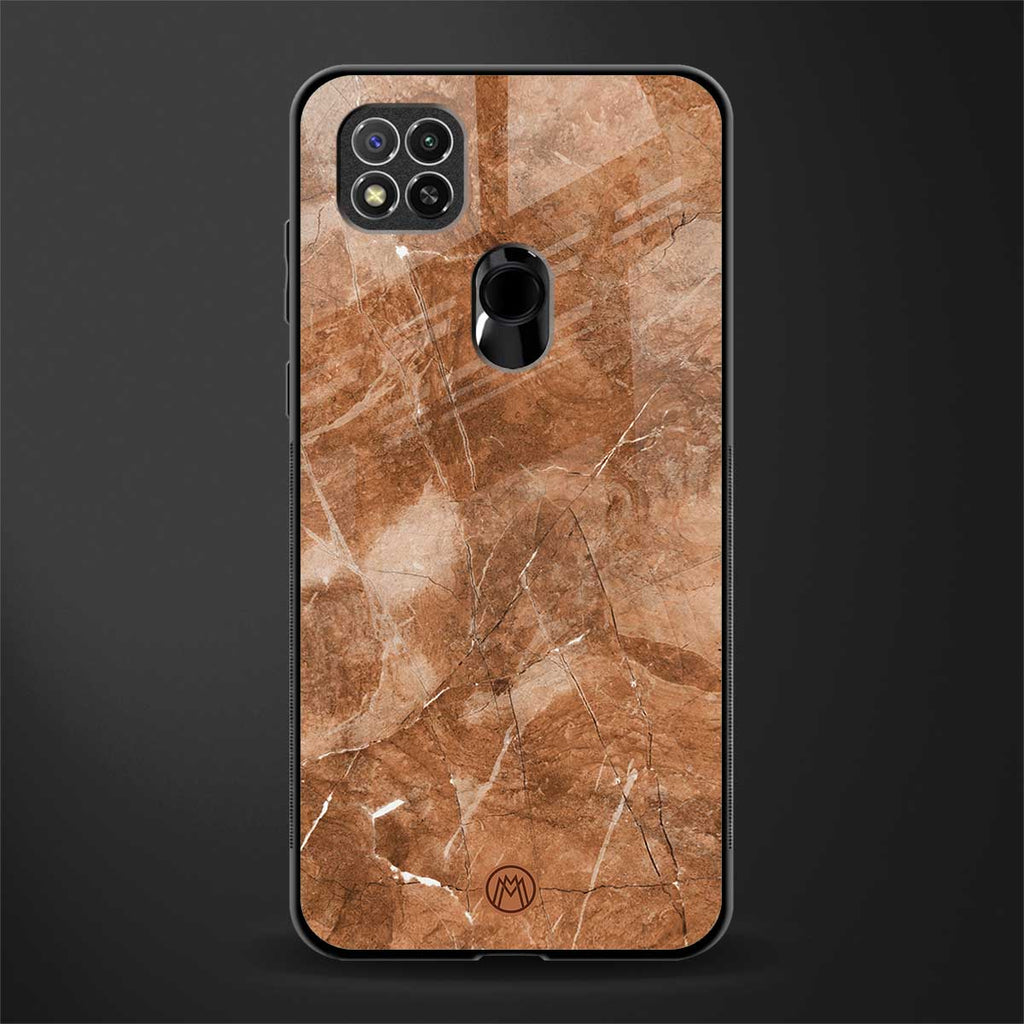 caramel brown marble glass case for redmi 9c image