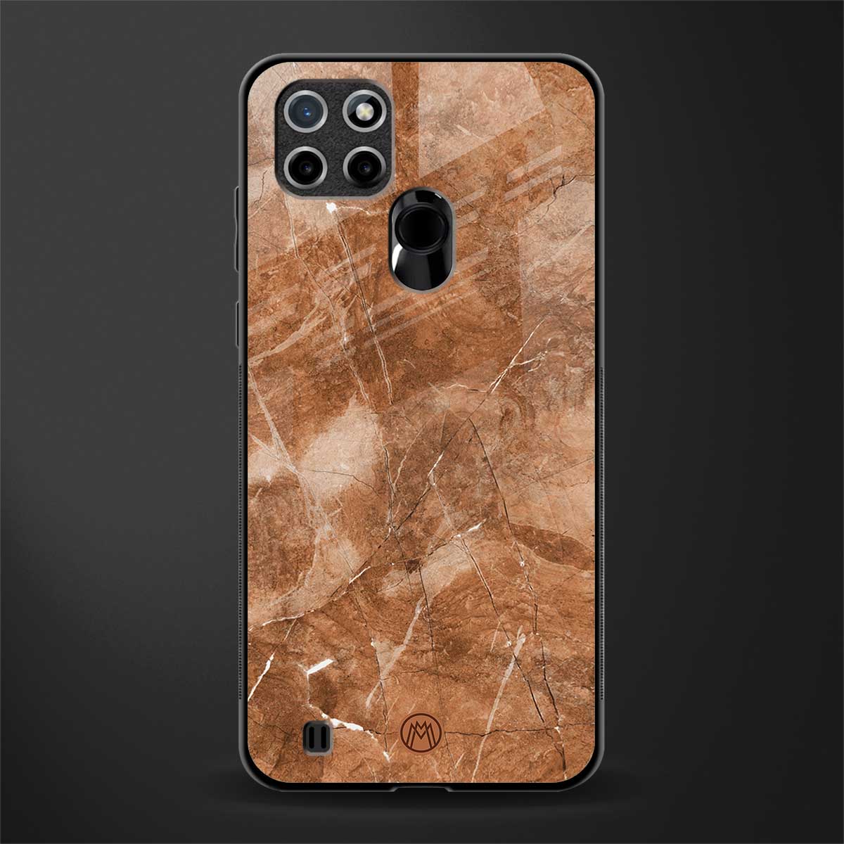 caramel brown marble glass case for realme c21 image