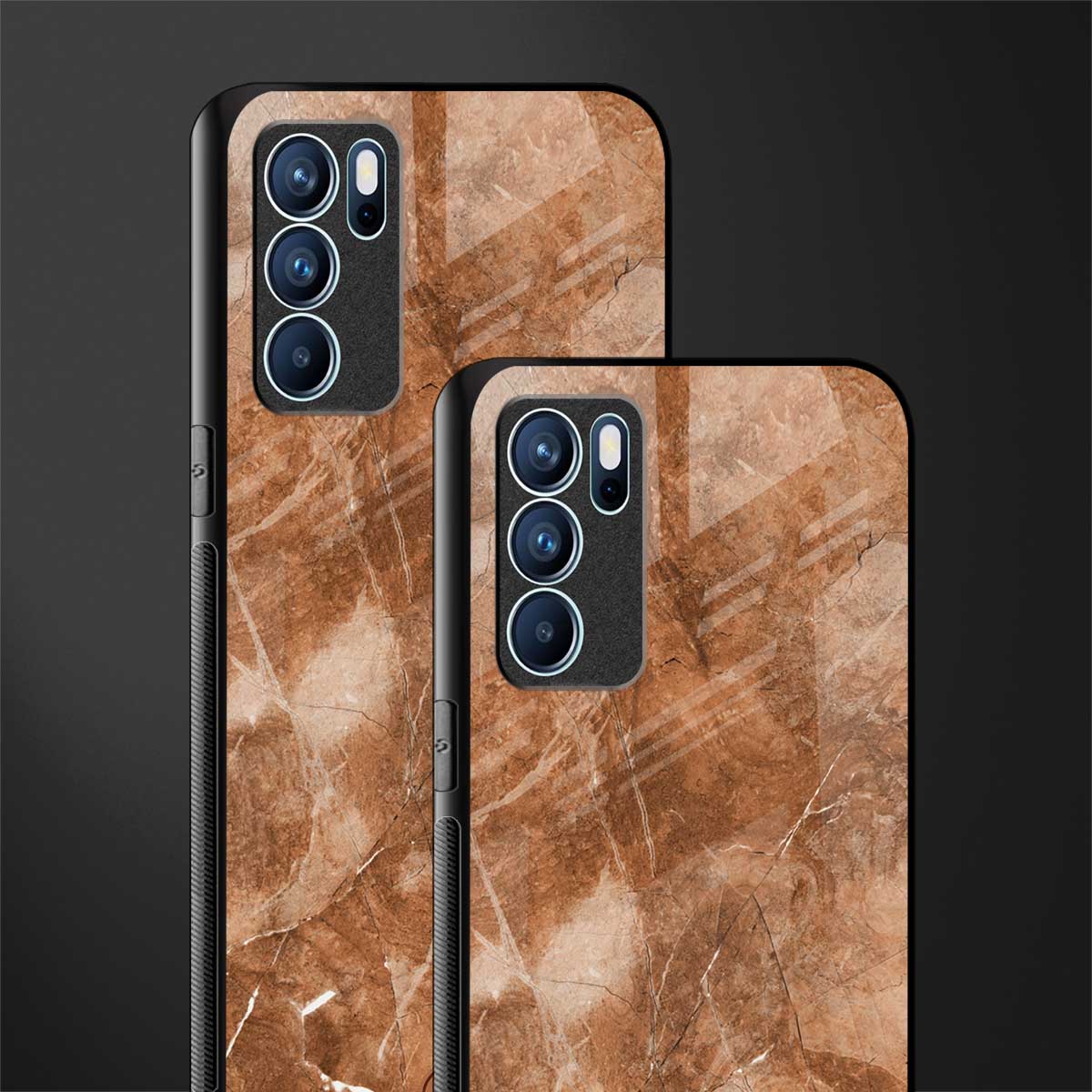 caramel brown marble glass case for oppo reno6 pro 5g image-2