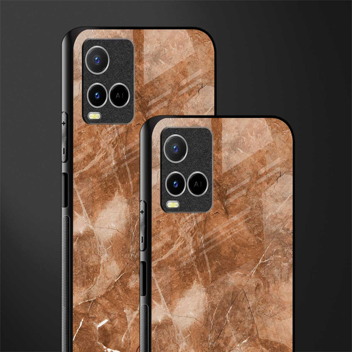 caramel brown marble glass case for vivo y21s image-2