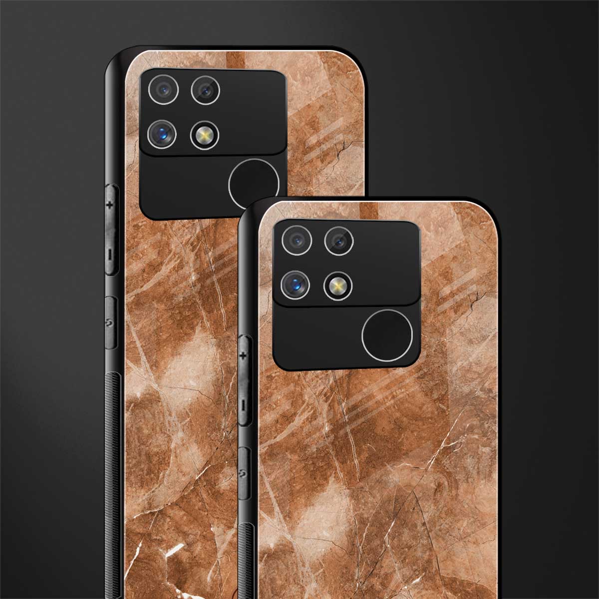 caramel brown marble back phone cover | glass case for realme narzo 50a