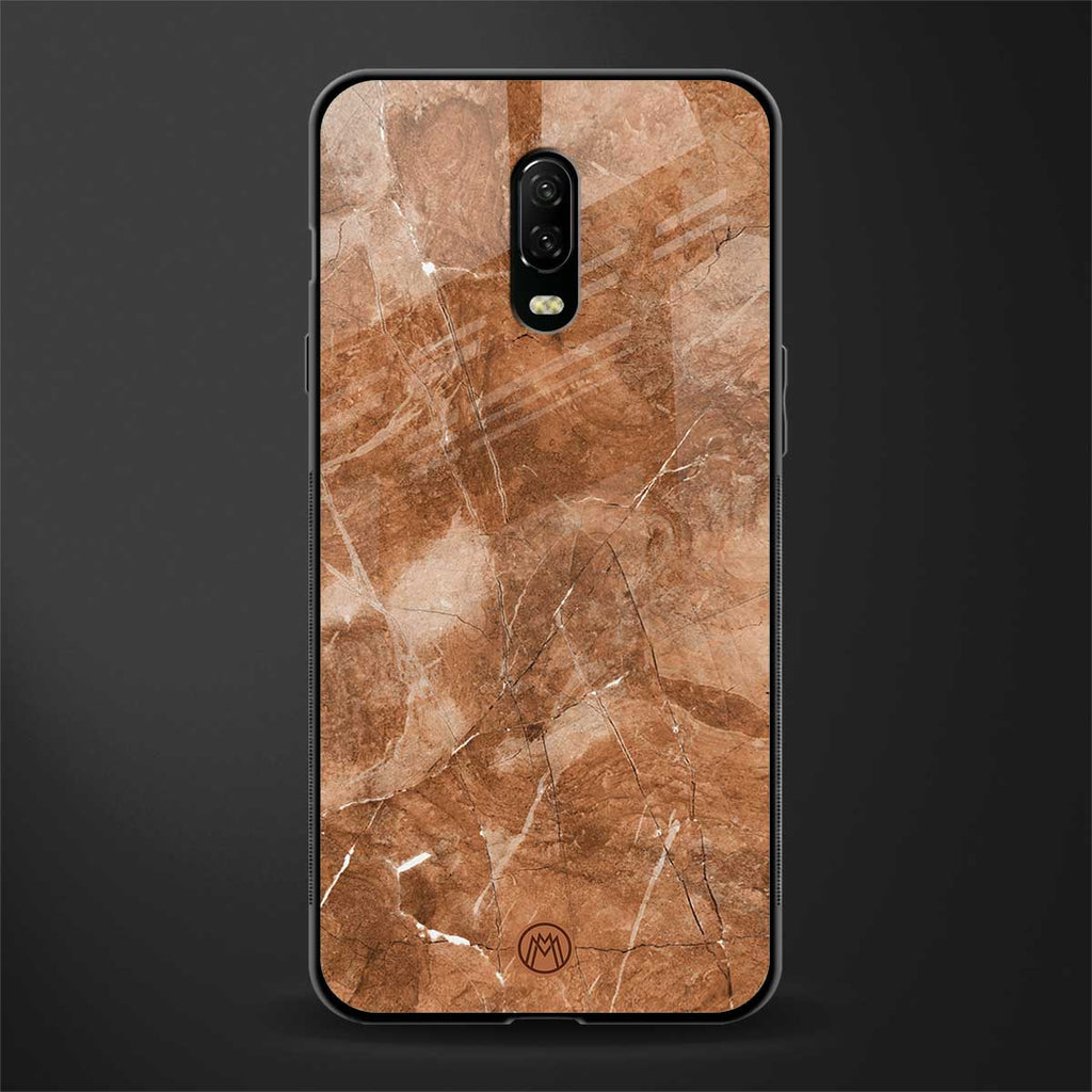 caramel brown marble glass case for oneplus 6t image