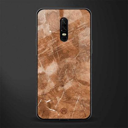 caramel brown marble glass case for oneplus 6 image