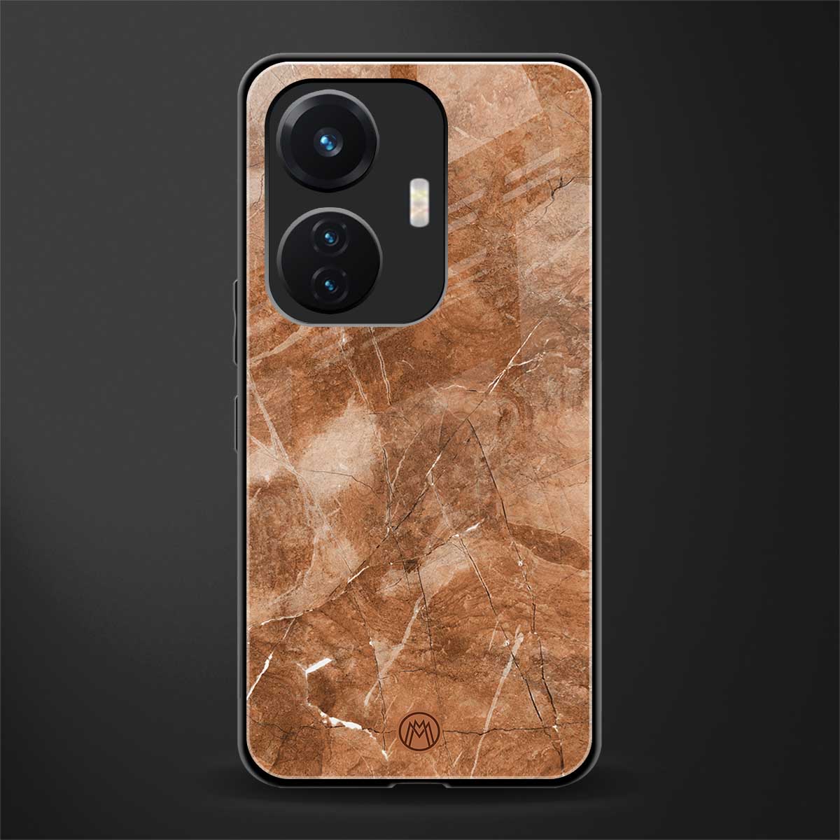caramel brown marble back phone cover | glass case for vivo t1 44w 4g