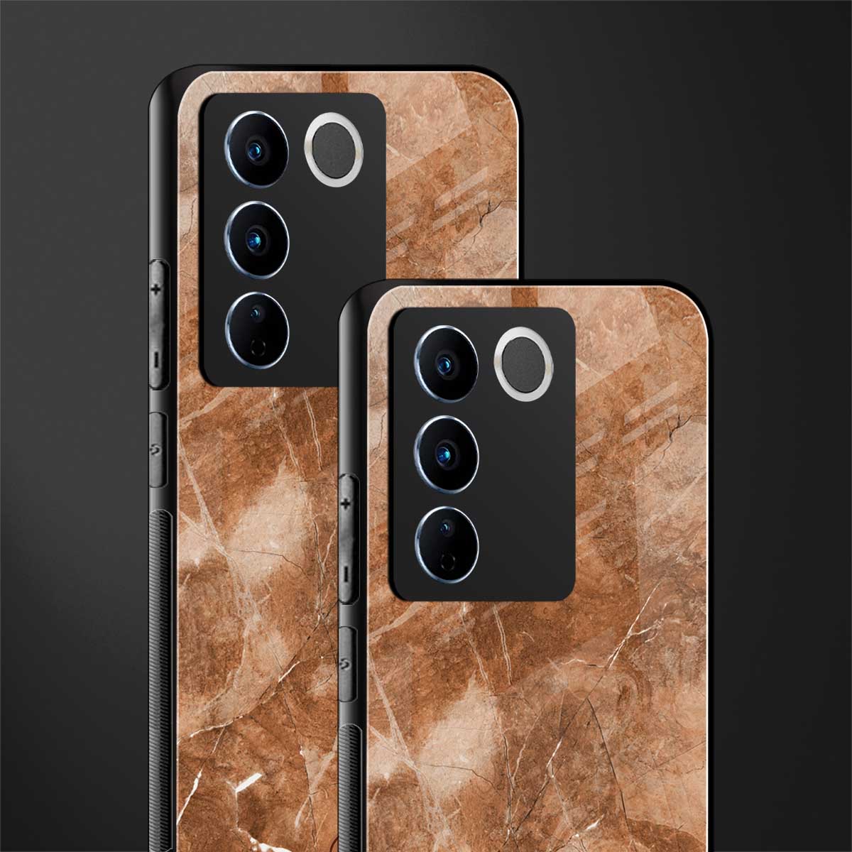 caramel brown marble back phone cover | glass case for vivo v27 pro 5g