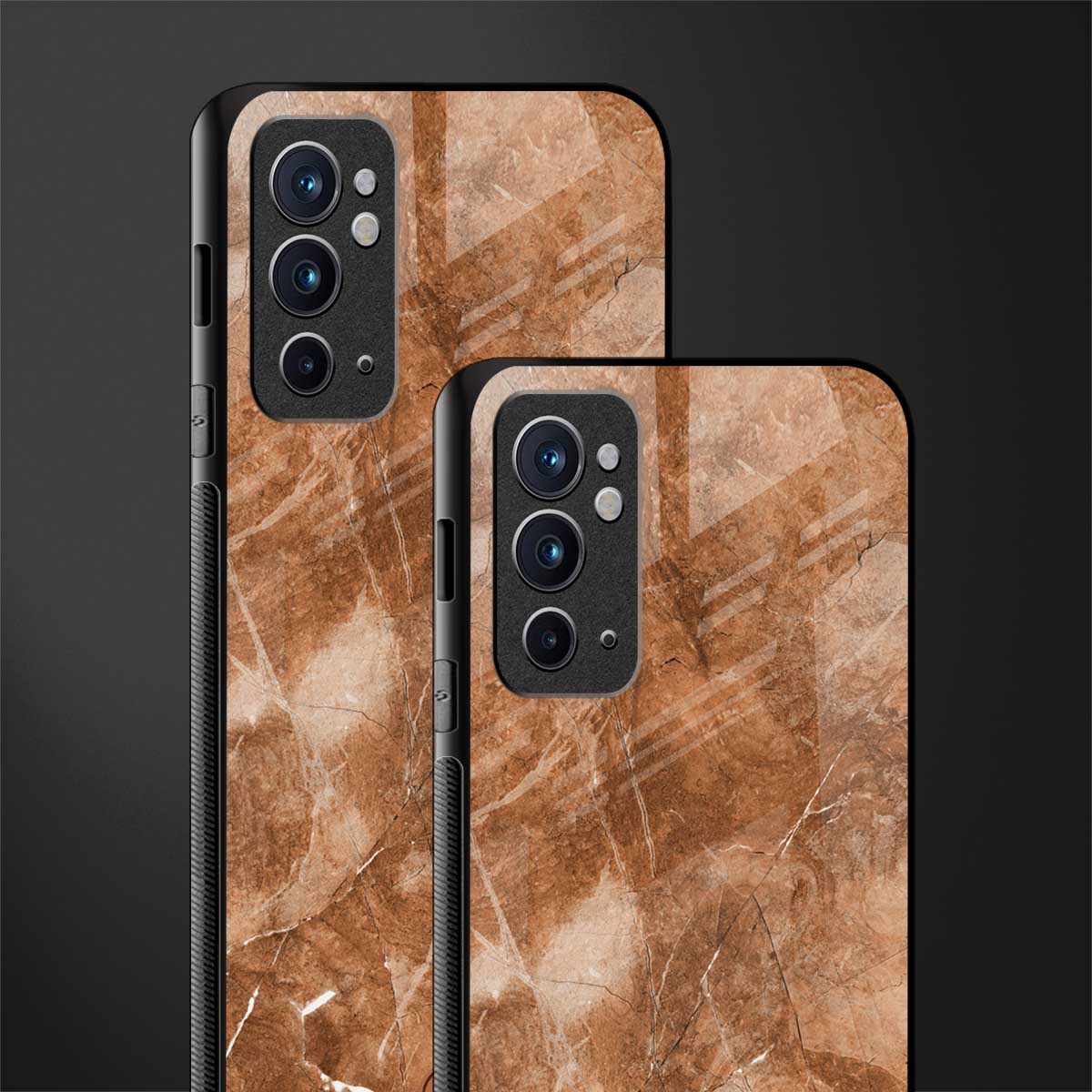 caramel brown marble glass case for oneplus 9rt image-2