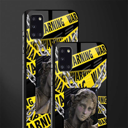 caution glass case for samsung galaxy a31 image-2