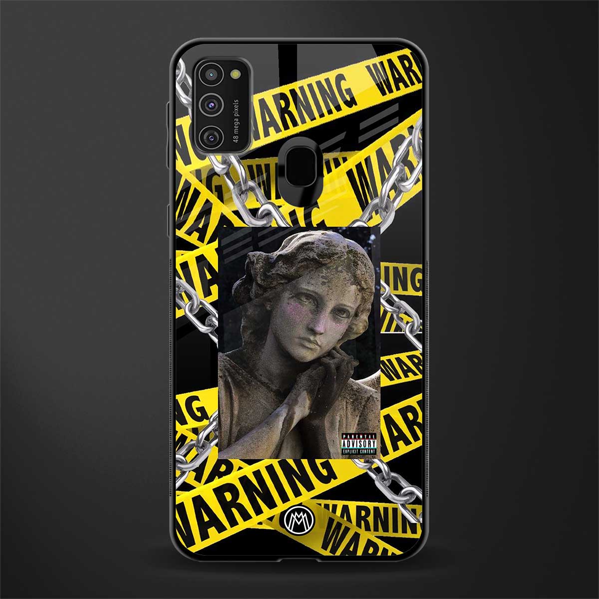 caution glass case for samsung galaxy m21 image