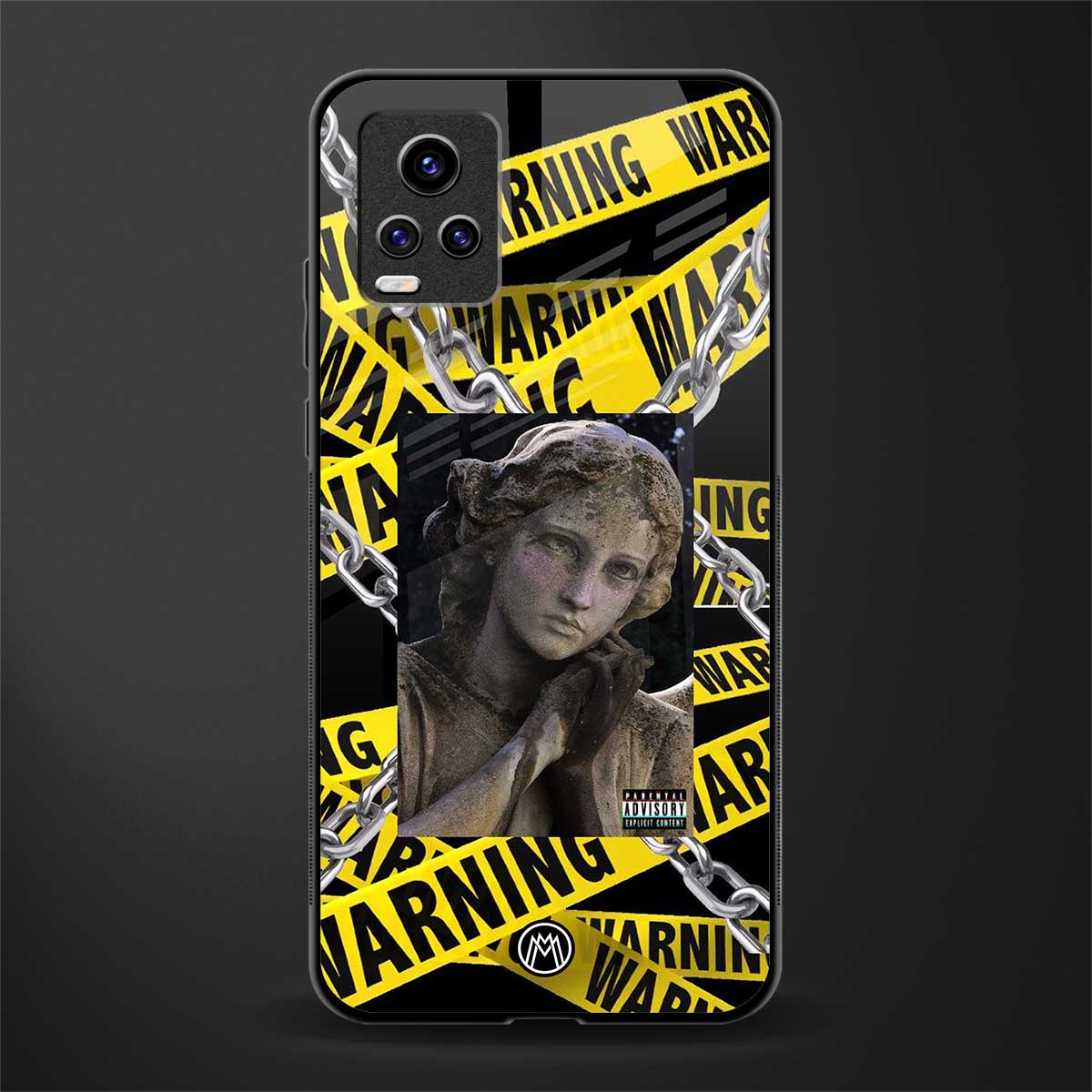 caution back phone cover | glass case for vivo y73