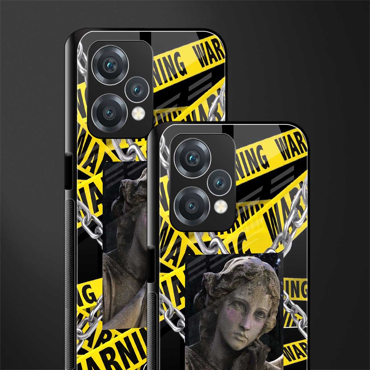 caution back phone cover | glass case for realme 9 pro 5g