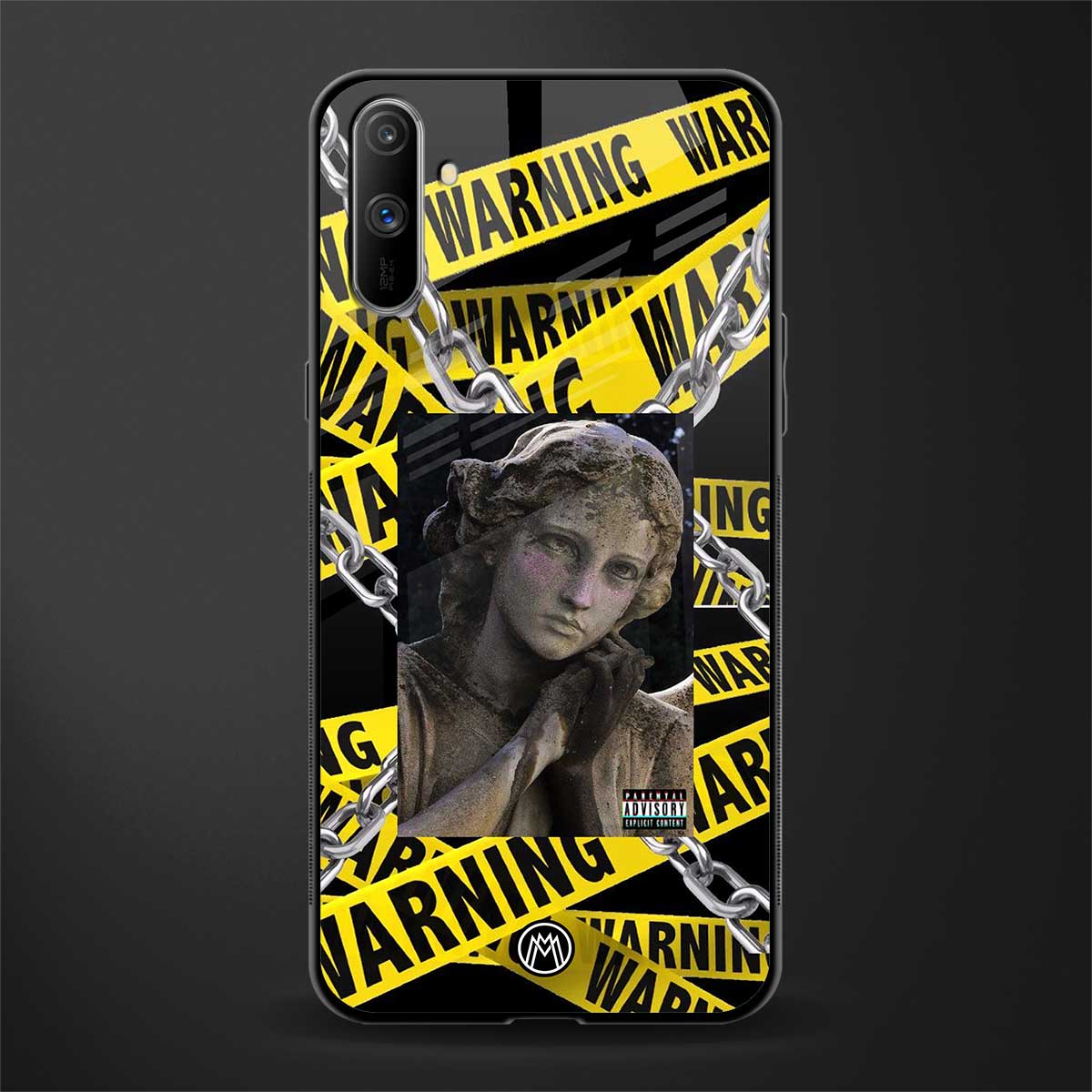 caution glass case for realme c3 image