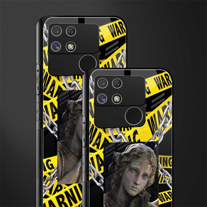 caution back phone cover | glass case for realme narzo 50a