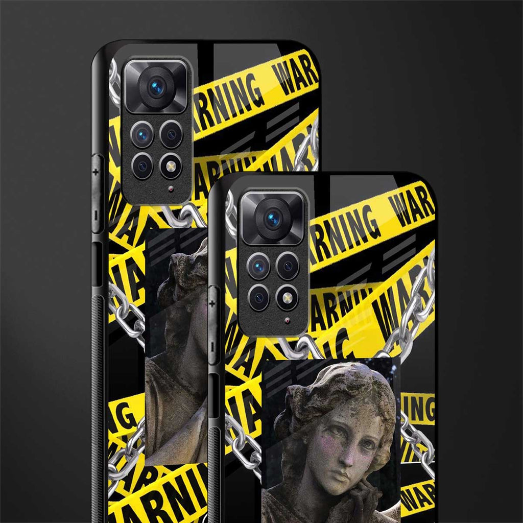 caution back phone cover | glass case for redmi note 11 pro plus 4g/5g