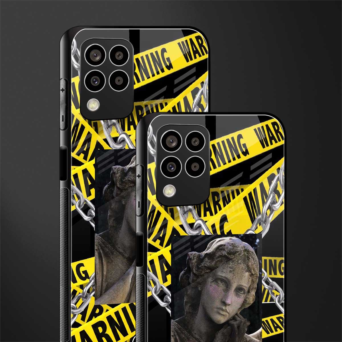 caution back phone cover | glass case for samsung galaxy m33 5g