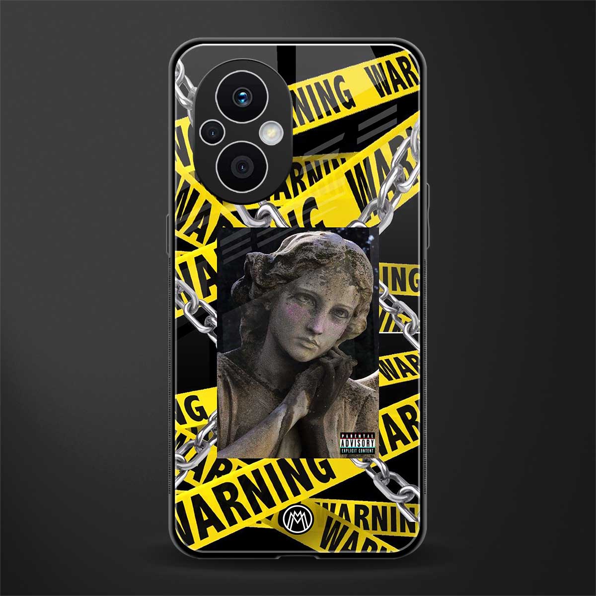 caution back phone cover | glass case for oppo f21 pro 5g