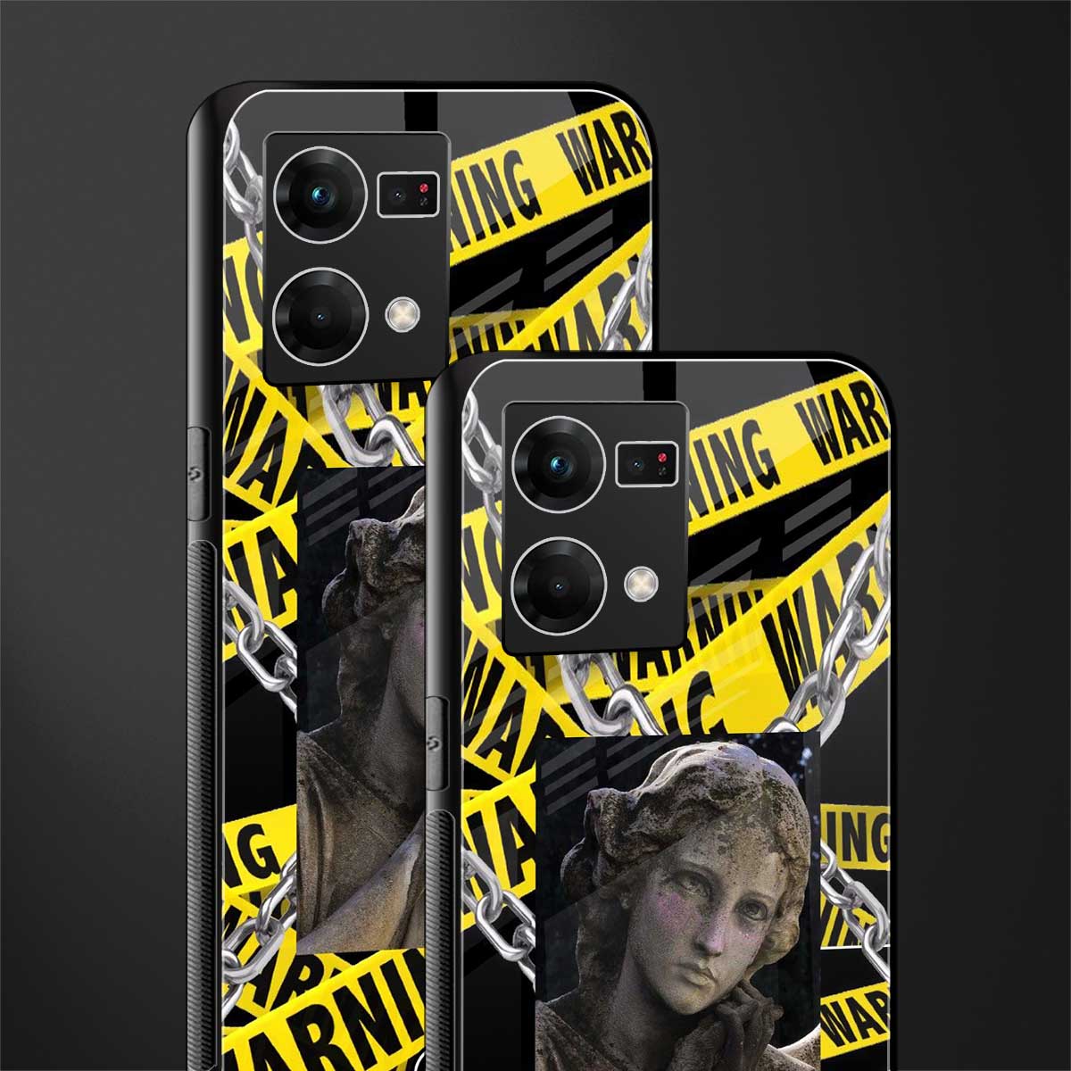 caution back phone cover | glass case for oppo f21 pro 4g