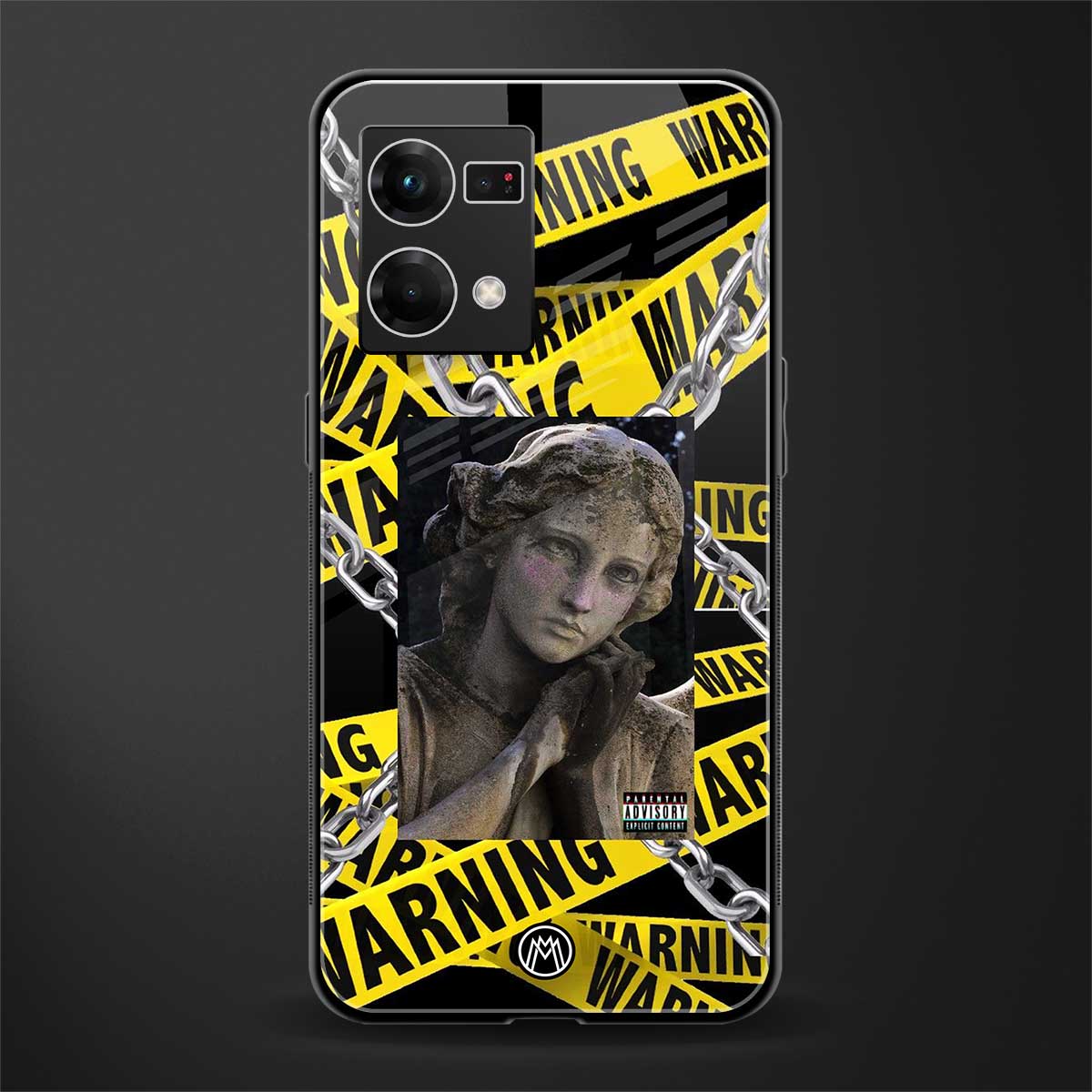 caution back phone cover | glass case for oppo f21 pro 4g