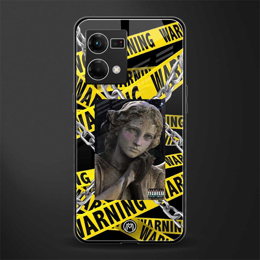 caution back phone cover | glass case for oppo f21 pro 4g