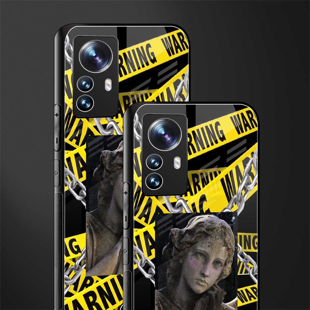 caution back phone cover | glass case for xiaomi 12 pro