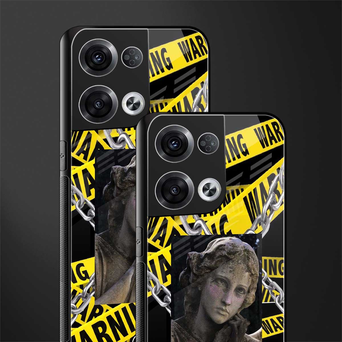 caution back phone cover | glass case for oppo reno 8