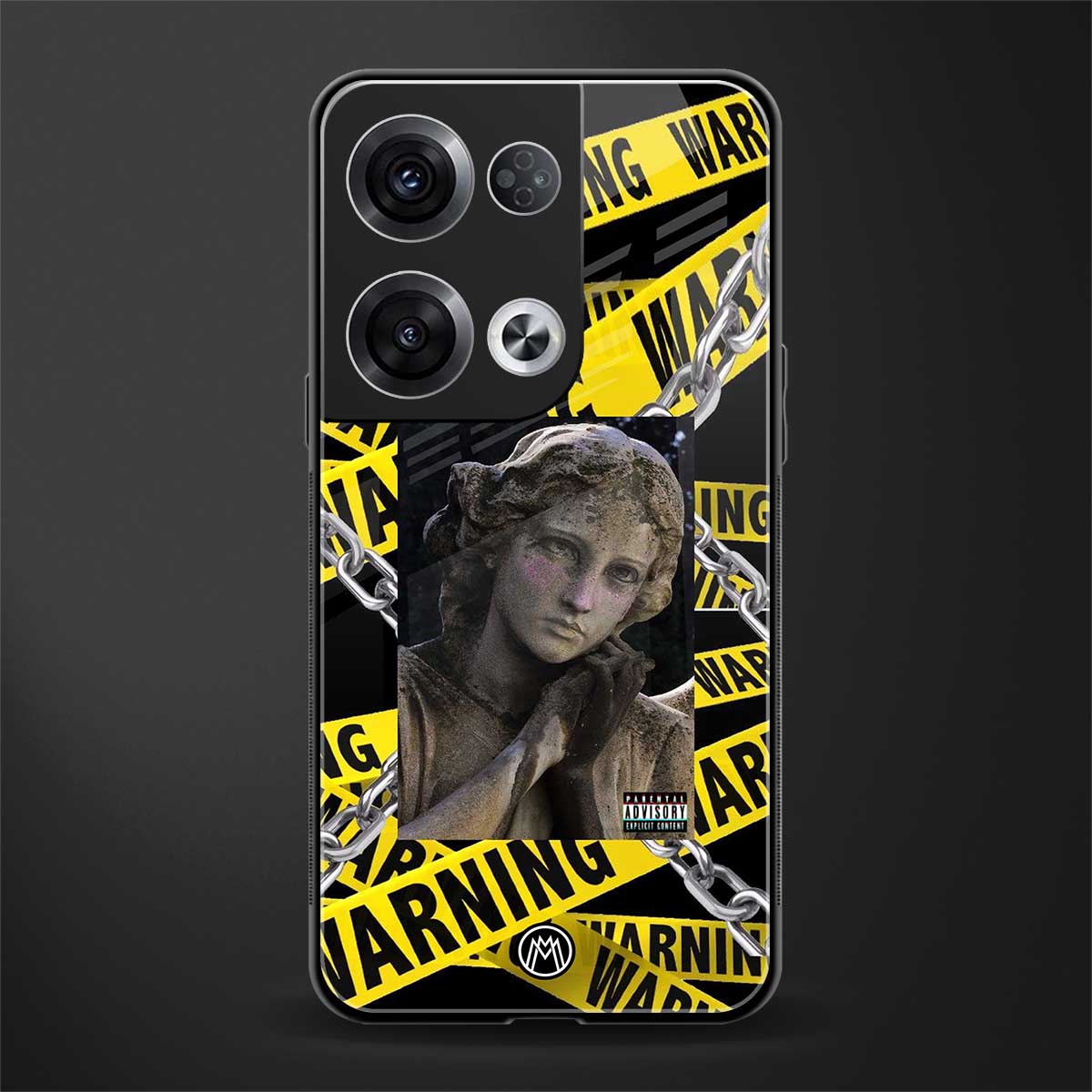 caution back phone cover | glass case for oppo reno 8