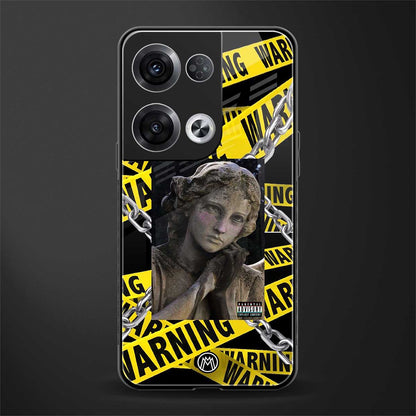 caution back phone cover | glass case for oppo reno 8