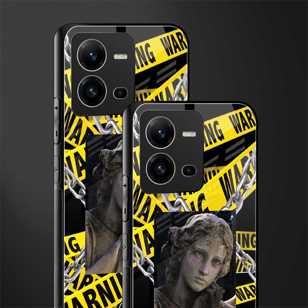 caution back phone cover | glass case for vivo v25-5g