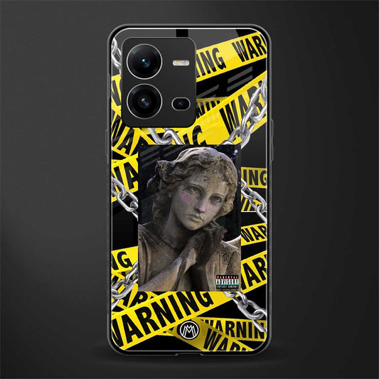 caution back phone cover | glass case for vivo v25-5g