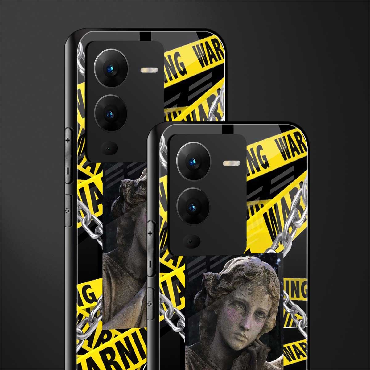 caution back phone cover | glass case for vivo v25 pro 5g