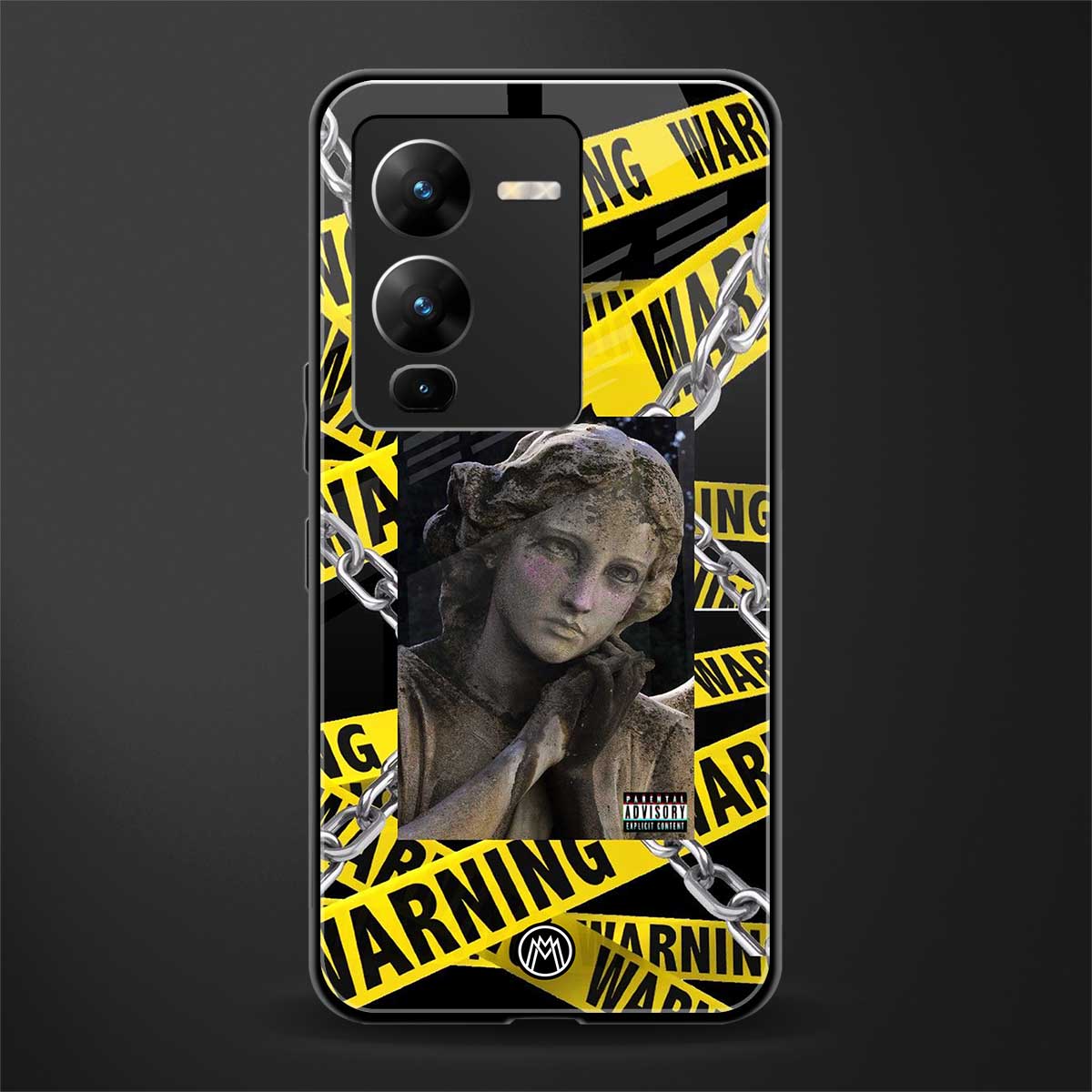 caution back phone cover | glass case for vivo v25 pro 5g