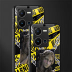 caution back phone cover | glass case for vivo y35 4g