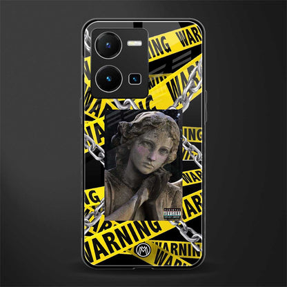 caution back phone cover | glass case for vivo y35 4g