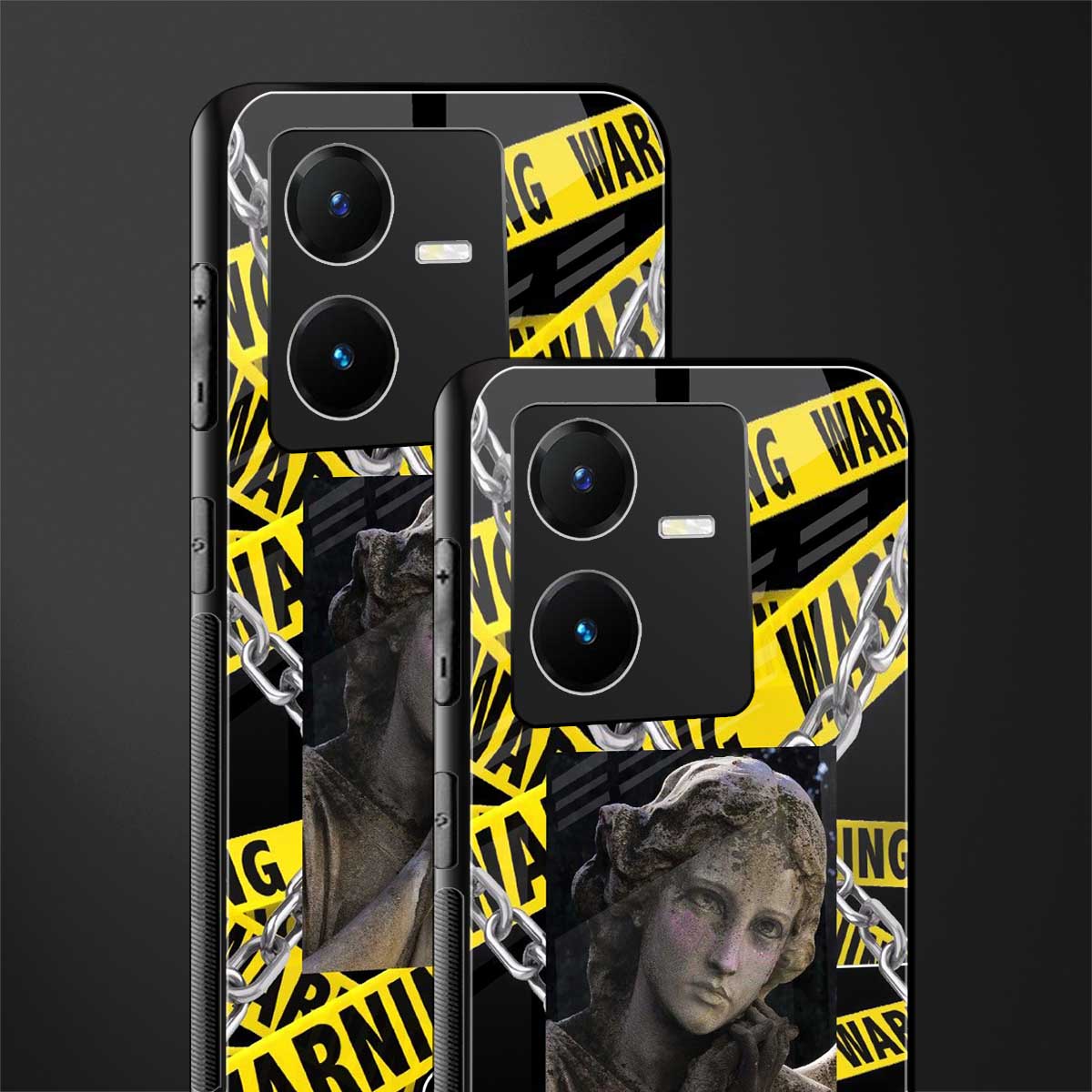 caution back phone cover | glass case for vivo y22