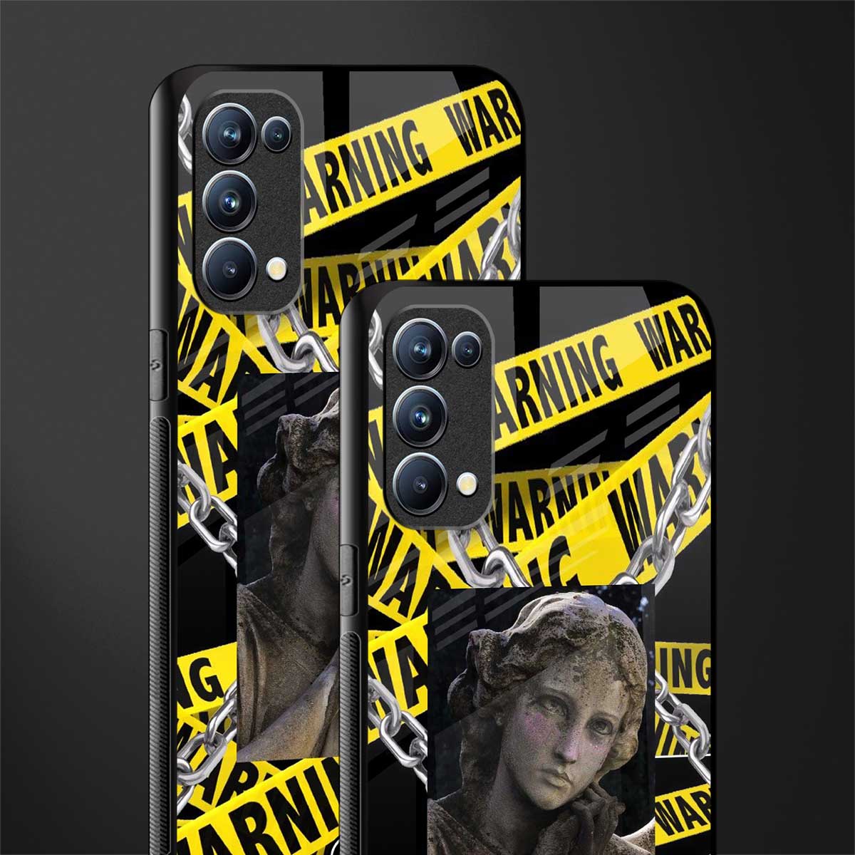 caution back phone cover | glass case for oppo reno 5