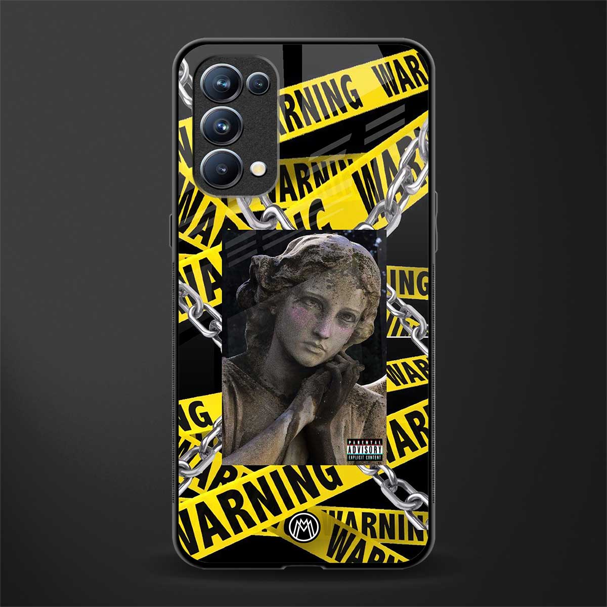 caution back phone cover | glass case for oppo reno 5